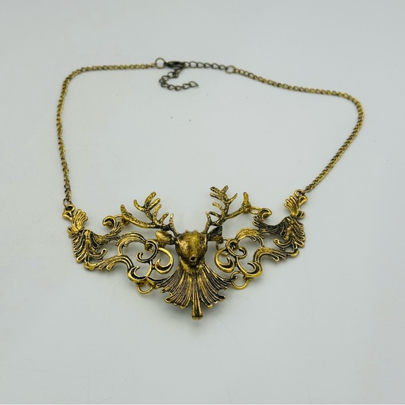 Stag of the Woods Deer Gold Tone statement necklace - Picture 10 of 13